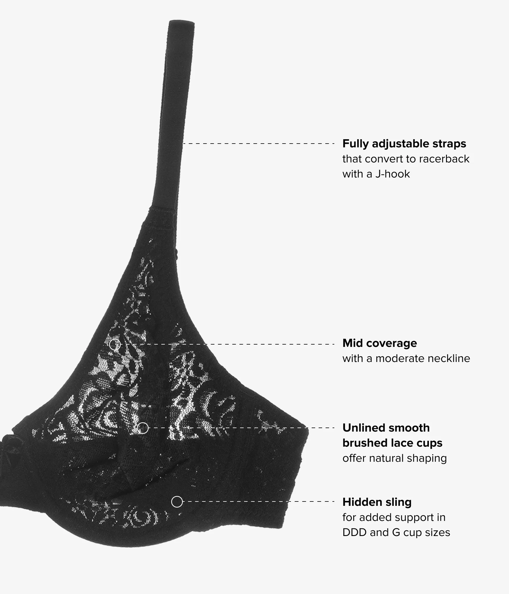 Halo Lace Underwire Bra: Black - Image 4